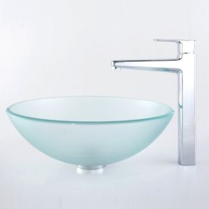 Kraus C GV 101FR 12mm 15500CH Exquisite Virtus Frosted Glass Vessel Sink and Vir