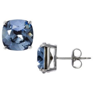 Womens Silver Plated Swarovski Crystal Cushion Stud Earrings   Denim Blue