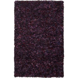 Hand woven Thetford Purple Wool Recycled Fiber Shag (5 X 8)