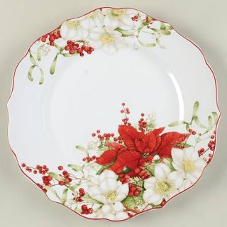 222 Fifth (PTS) Winter Harmony Dinner Plate, Fine China Dinnerware   Red & White