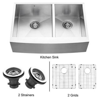 Vigo Industries VG3320BLK1 Kitchen Sink, 33 Farmhouse Sink, Two Grids, amp; Two Strainers Stainless Steel
