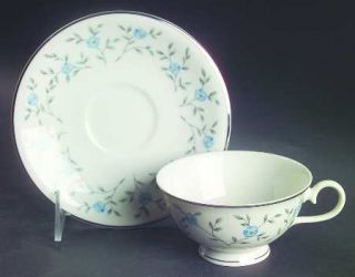 Ancestral   Am Hostess Blue Lace Footed Cup & Saucer Set, Fine China Dinnerware