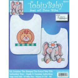 Noahs Ark Bib Pair Stamped Cross Stitch Kit 8x10 Set Of 2 (14x9 inches. Made in USA. )