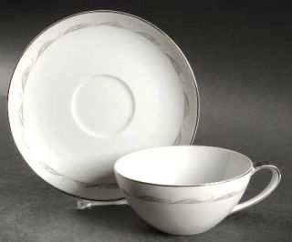 Mikasa Bridal Lace Flat Cup & Saucer Set, Fine China Dinnerware   Gray Scrolls O