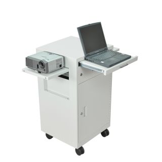 Luxor Gray Multimedia Cart With Locking Cabinet (GreyTwo (2) flip up side shelvesPull out keyboard shelfOne (1) locking drawerOne(1) adjustable interior shelfIncludes 3 inch castersMaterials SteelWeight Limit 150 poundsTop worksurface dimensions 19.25 