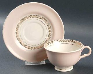 Limoges American Federal Coral Pink Footed Cup & Saucer Set, Fine China Dinnerwa