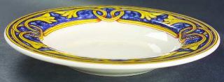 Pier 1 Per40 Large Rim Soup Bowl, Fine China Dinnerware   Yellow Scrolls,Blue Ri