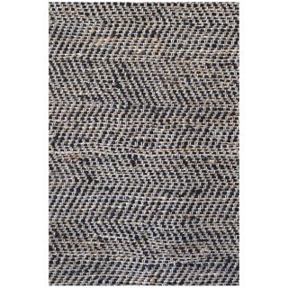 Hand woven Black Leather/ Jute Rug (5 X 8)