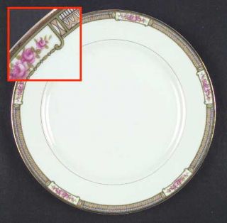 Noritake Kingston Luncheon Plate, Fine China Dinnerware   Green, Tan Border, Pin