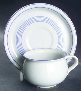 Studio Nova Gallery Footed Cup & Saucer Set, Fine China Dinnerware   Blue Trim A