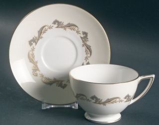Minton Gold Laurentian Footed Cup & Saucer Set, Fine China Dinnerware   Gold&Gra