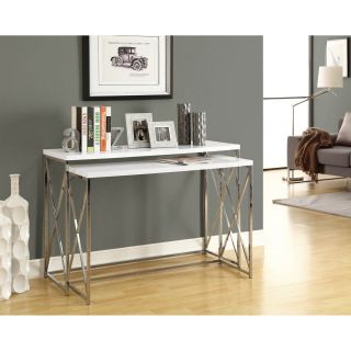 Glossy White/ Chrome Metal 2 piece Console Table Set