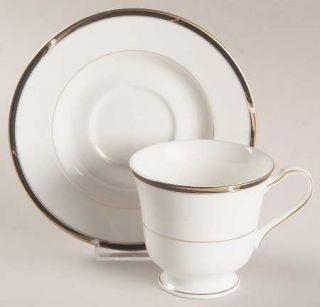 Mikasa Academy Footed Cup & Saucer Set, Fine China Dinnerware   Bone,Black And G