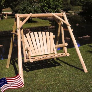 Lakeland Mills White Cedar Log Porch Swing & Stand Set   CFU28