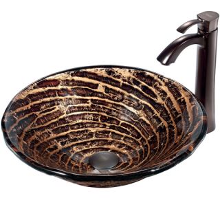 Vigo Industries VGT196 Bathroom Sink, Chocolate Caramel Swirl Glass Vessel Sink amp; Faucet Set Oil Rubbed Bronze