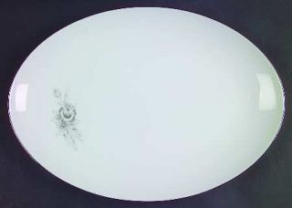 Sango Morena 14 Oval Serving Platter, Fine China Dinnerware   White/Gray Roses