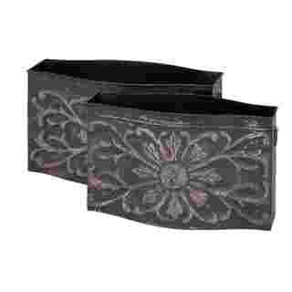 Dark Grey Planters (set Of 2) (Dark greyMaterials MetalQuantity Two (2) plantersSetting Indoor or outdoorLarge planter dimensions 11 inches high x 18 inches wide x 9 inches deepSmall planter dimensions 11 inches high x 16 inches wide x 7 inches deep 