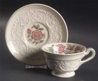 Wedgwood Tapestry Footed Cup & Saucer Set, Fine China Dinnerware   Patrician, Br