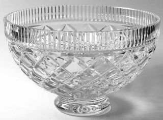 Waterford Killeen Round Bowl   Clear,Vertical Cuts Band Over Crisscross