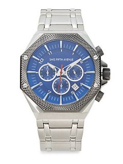 Chronograph Stainless Steel Link Watch   Blue