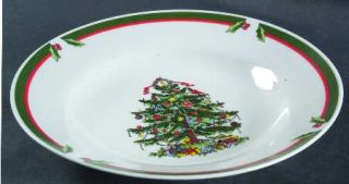 Pacific Rim Pcm8 Rim Soup Bowl, Fine China Dinnerware   Christmas Tree,Holly,Gre
