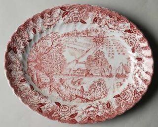 British Anchor English Country Scenes Red 12 Oval Serving Platter, Fine China D