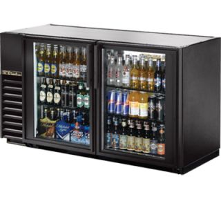 True 60 Back Bar Cooler   Holds (72) 6 Packs, 2 Glass Doors, Galvanized Top, LED, Black