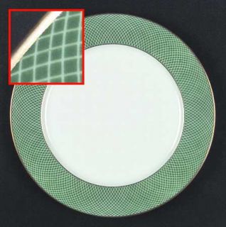 Block China Green Fields Dinner Plate, Fine China Dinnerware   Green Rim, White