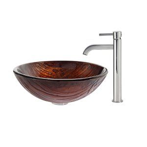 Kraus C GV 394 19mm 1007CH Nature Titania Glass Vessel Sink and Ramus Faucet Chr