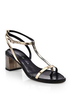Charline De Luca Iris Metallic Leather T Strap Sandals   Metallic