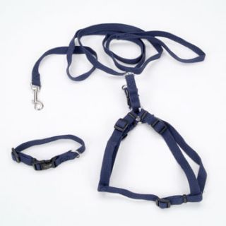 New Earth 3 Piece Soy Dog Leash, Harness and Collar Bundle in Dark Blue, 5/8 Width