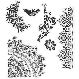 Tim Holtz Cling Rubber Stamp Set, Floral Tattoo, Red