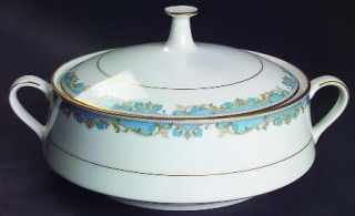 Noritake Oberlin Round Covered Vegetable, Fine China Dinnerware   Blue Insets &