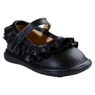 Toddler Girls Wee Squeak Ruffle Genuine Leather Mary Jane Shoes   Black 7