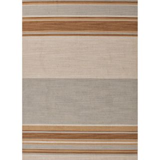 Handmade Flat weave Stripe pattern Green/ Yellow Rug (5 X 8)