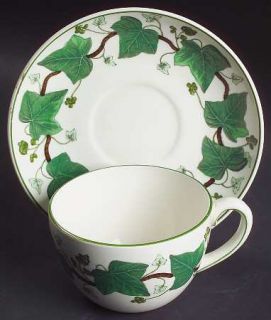 Wedgwood Napoleon Ivy Green Oversized Cup & Saucer Set, Fine China Dinnerware  