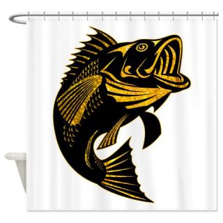  Largemouth Bass Strike   Gold Shower Curtain  Use code FREECART at Checkout