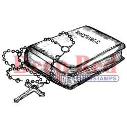 Deep Red Cling Stamp  Bible and Rosary