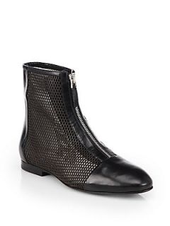 Jil Sander Leather & Mesh Ankle Boots   Black