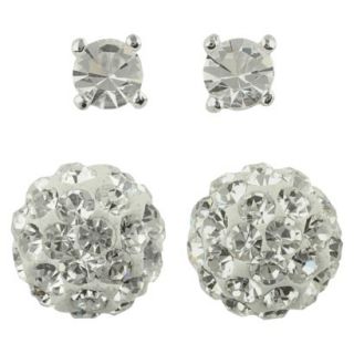 Womens Button Earrings Set of 2 with Crystal Ball and Crystal Fireball  