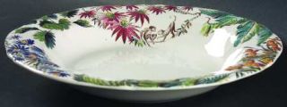 Gien Tamarin Large Rim Soup Bowl, Fine China Dinnerware   Jungle Plants & Flower