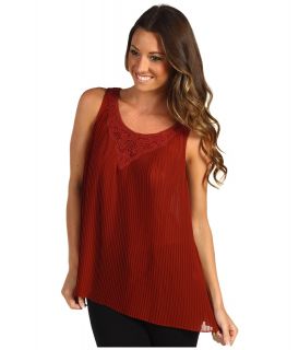 Lucky Brand Lindsey Pleated Lace Tank Womens Sleeveless (Red)
