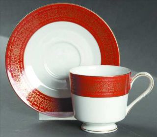 Empress (Japan) Coronation Footed Cup & Saucer Set, Fine China Dinnerware   Rust
