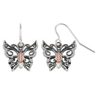 Black Hills Gold Butterfly Earrings Sterling Silver With 10K Gold, Womens