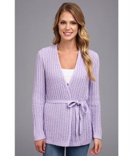 Jones New York L/S Cardigan w/ Novelty Tuck Rib Stitch Womens Sweater (Purple)