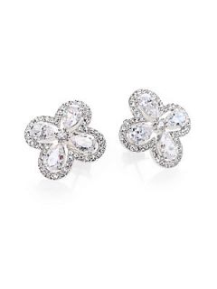 Adriana Orsini Crystal Floral Stud Earrings   Silver