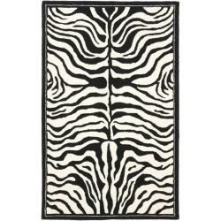 Handmade New Zealand Wool Zebra Black And Ivory Rug (36 X 56)