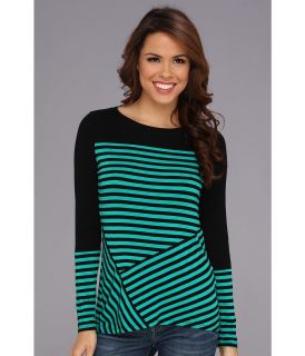 Vince Camuto Misdirection L/S Stripe Tee Womens Long Sleeve Pullover (Green)