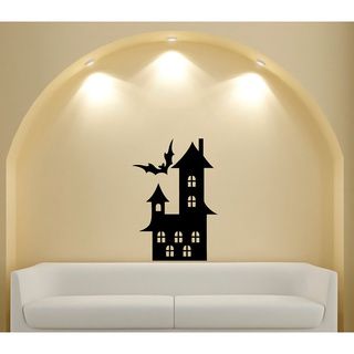Bat Flying Over Home Halloween Vinyl Wall Decal (Glossy blackMaterials VinylQuantity One (1)Setting IndoorIncludes One (1) wall decalDimensions 25 inches wide x 35 inches long )