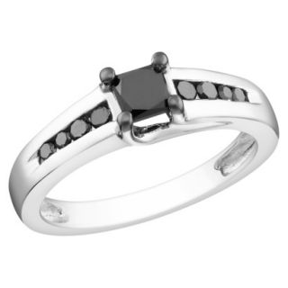 Sterling Silver 1/2ct Black Princess Diamond Engagement Ring